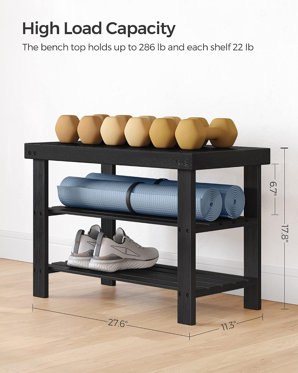 SONGMICS three-tier bamboo shoe storage bench